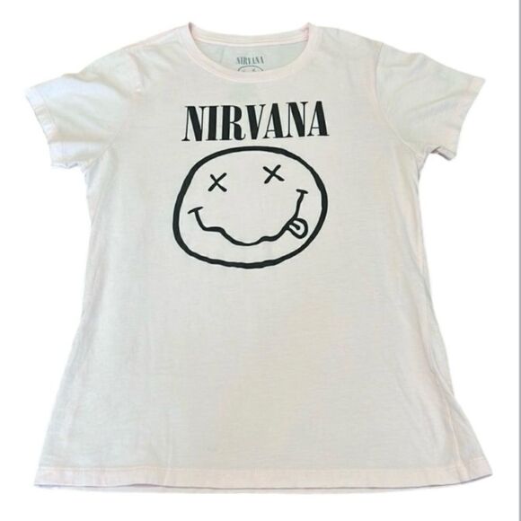 Nirvana size large fits like a medium light pink short sleeve band T-shirt EUC - Picture 1 of 6